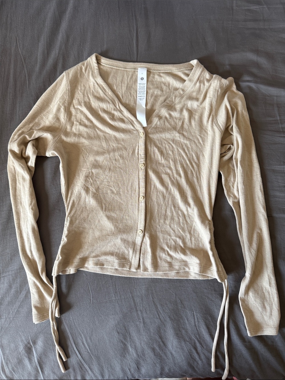 lululemon athletica Tan Tie-Side Button Down Top